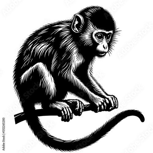 Intricate Black and White Monkey Illustration