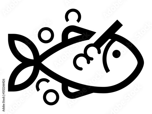 icon of a fish being salted symbolizing food preservation and seasoning process.