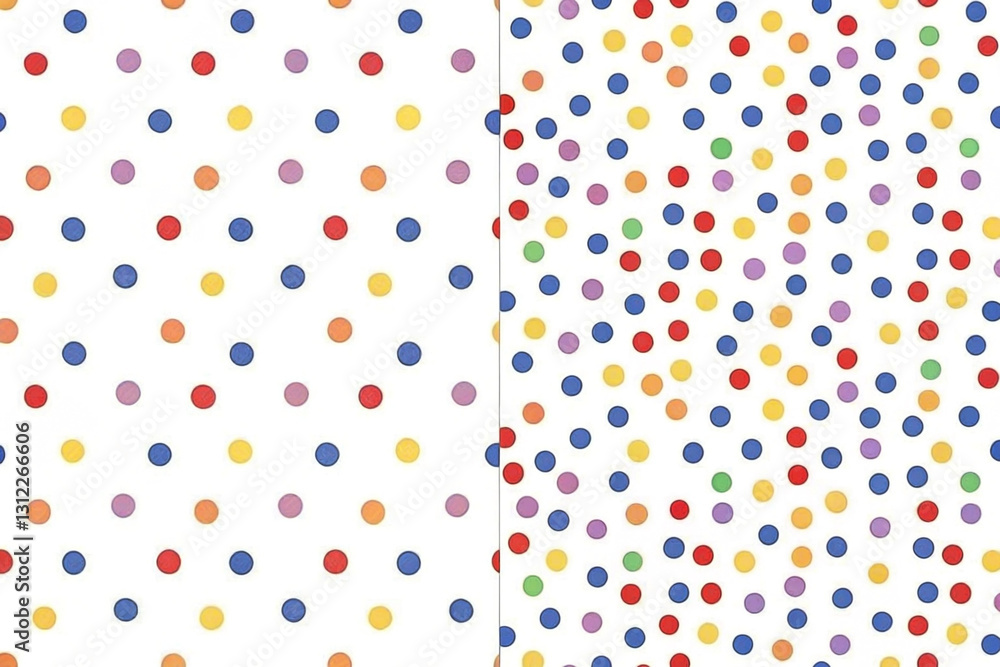 Two colorful polka dot patterns on white background. Two colorful polka dot patterns on white background.