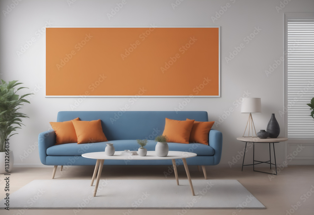 Blue orange design interior and mock up frame