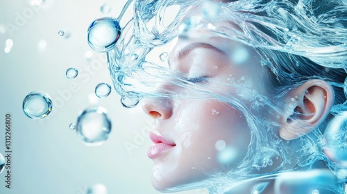 Aqua Aura, A Serene Portrait of Beauty and Purity Embraced by Water's Grace