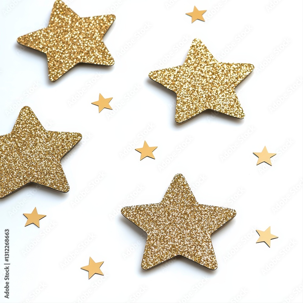 Shimmering gold glitter stars on a gold retirement table mat isolated for festive celebrations and decorations Shimmering gold glitter stars on a gold retirement table mat isolated for festive celebrations and decorations