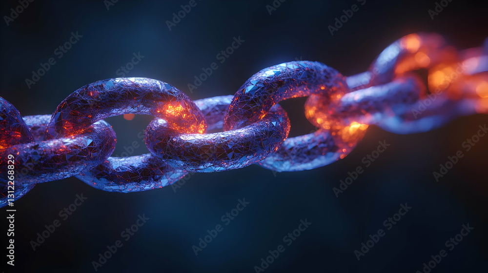 Glowing Blue and Orange Metal Chain Link Abstract Background Glowing Blue and Orange Metal Chain Link Abstract Background