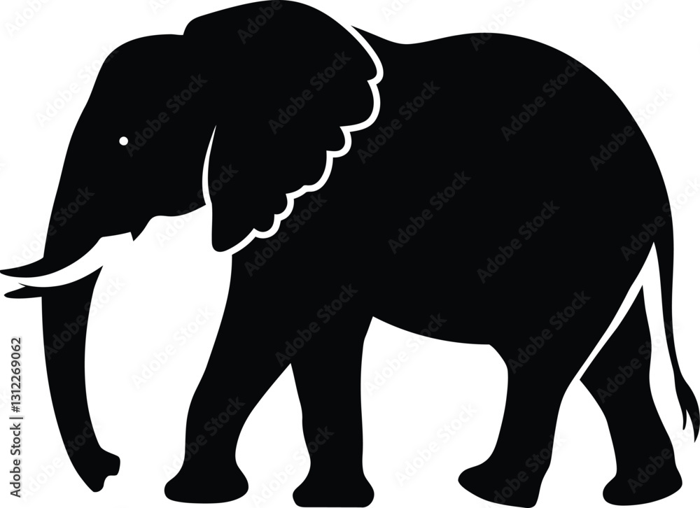 Fototapeta premium Black Silhouette Elephant Walking Vector