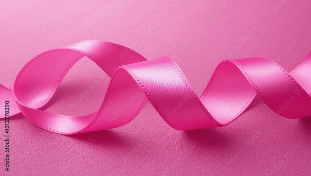Curly Pink Ribbon on a Soft Fabric Surface with a Smooth Texture in Bright Illumination Curly Pink Ribbon on a Soft Fabric Surface with a Smooth Texture in Bright Illumination