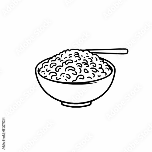 black outline vector illustration of rice bowl isolated, food vector design