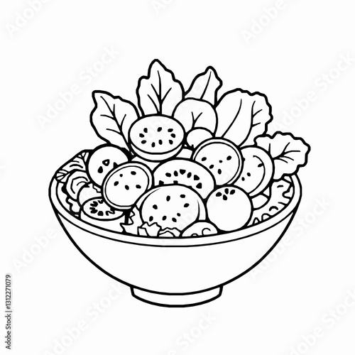 black outline vector illustration of salad bowl isolated, food vector design