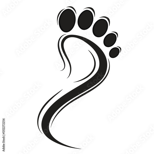 Black Footprint Silhouette Icon on White Background – Minimalist Foot Step Illustration for Human Tracks, Walking, Barefoot, Trail, and Pathway Concepts