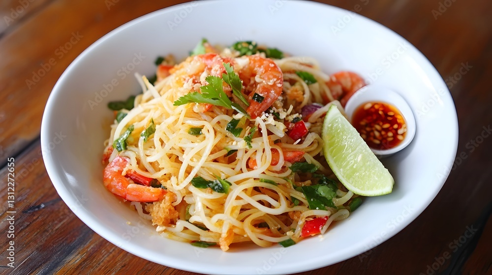 Fresh and Tangy Green Papaya Salad with Crispy Noodles and Aromatic Herbs Fresh and Tangy Green Papaya Salad with Crispy Noodles and Aromatic Herbs