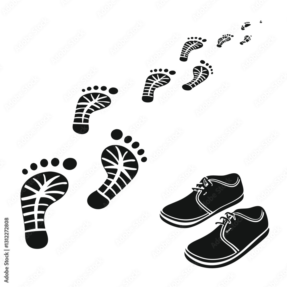 Black Footprint Silhouette Icon on White Background – Minimalist Foot Step Illustration for Human Tracks, Walking, Barefoot, Trail, and Pathway Concepts Black Footprint Silhouette Icon on White Background – Minimalist Foot Step Illustration for Human Tracks, Walking, Barefoot, Trail, and Pathway Concepts