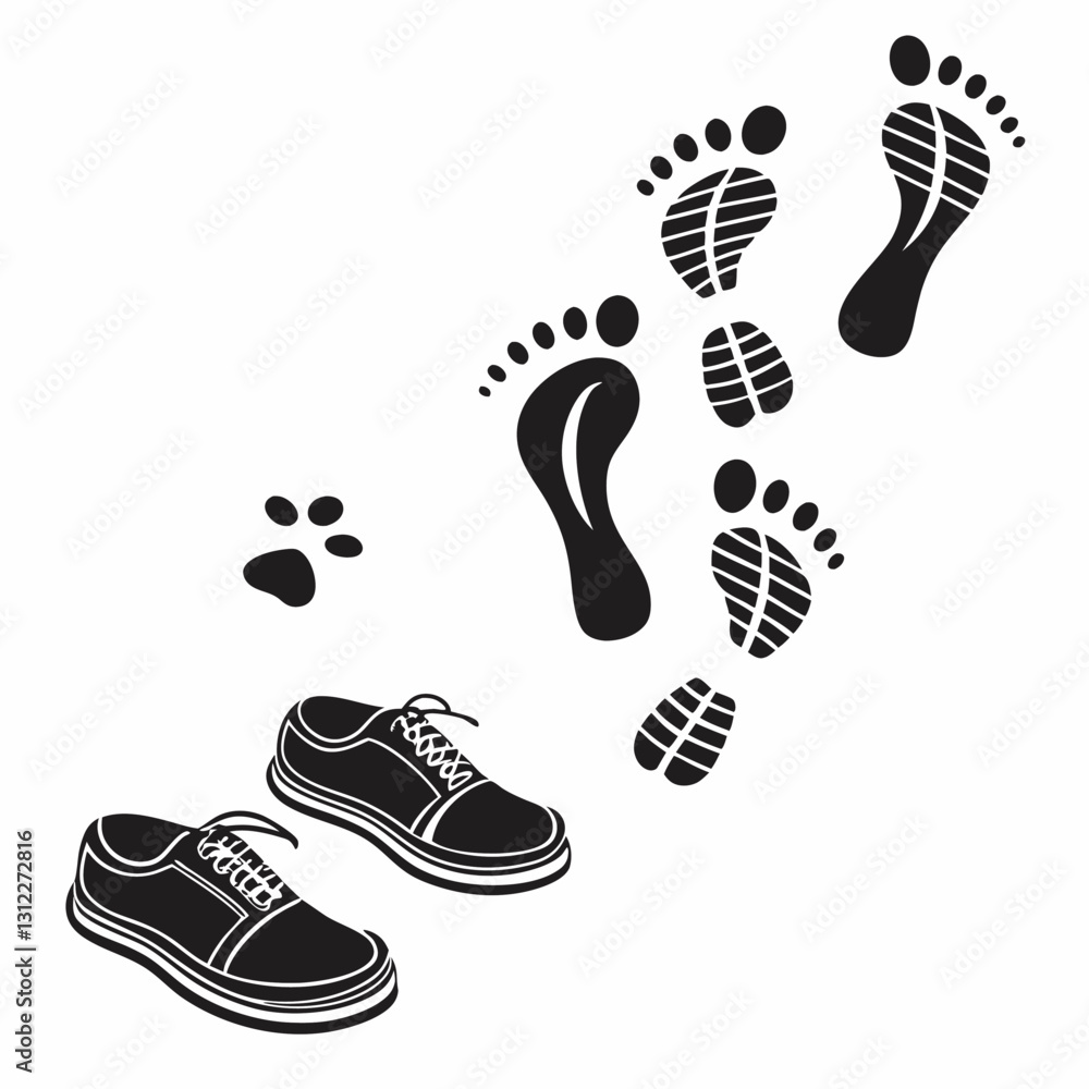 Black Footprint Silhouette Icon on White Background – Minimalist Foot Step Illustration for Human Tracks, Walking, Barefoot, Trail, and Pathway Concepts Black Footprint Silhouette Icon on White Background – Minimalist Foot Step Illustration for Human Tracks, Walking, Barefoot, Trail, and Pathway Concepts