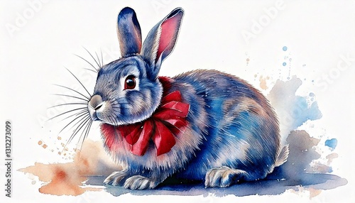 Cute Easter Bunny Watercolor Painting View Feeling Happy And Cheerful