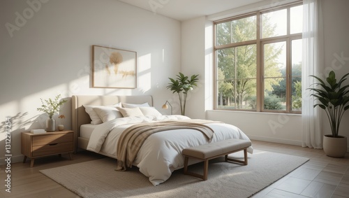 Bright and Spacious Modern Bedroom with Natural Light and Cozy Decor