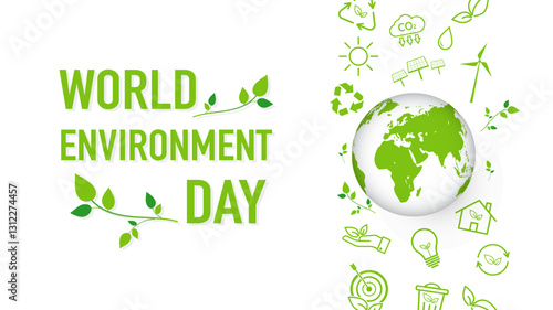 World environment day, Happy earth day. Ecology concept. Design with green icons on white background, vector illustration