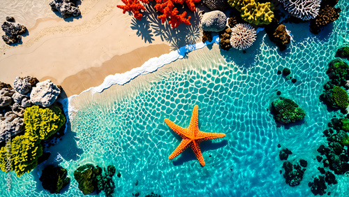 Obraz na płótnie Starfish on sand beach. Tropical holiday. w salonie