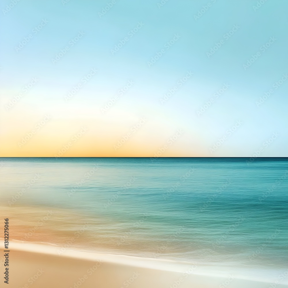Obraz premium Serene Sunset Over A Tranquil Ocean Beach With Soft Pastel Colors And Gentle Waves