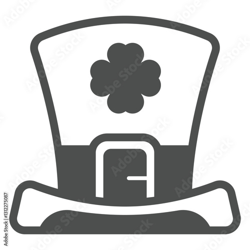Symbolic cylinder hat solid icon, saint Patrick day concept. Vector graphics. Hat cap with clover leaf sign on white background, outline style icon for mobile or web design.