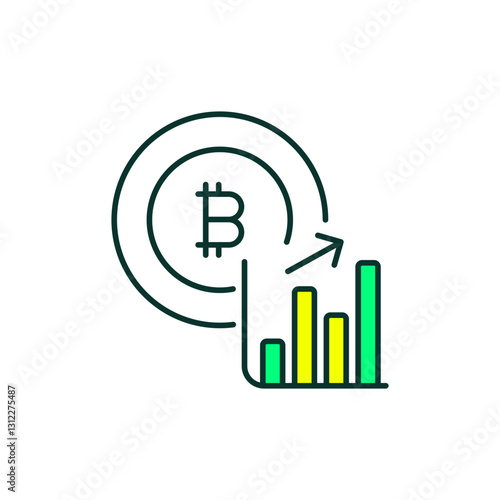 Rising Coin Graph Icon in Colors for Crypto Value Growth and DeFi Metrics.