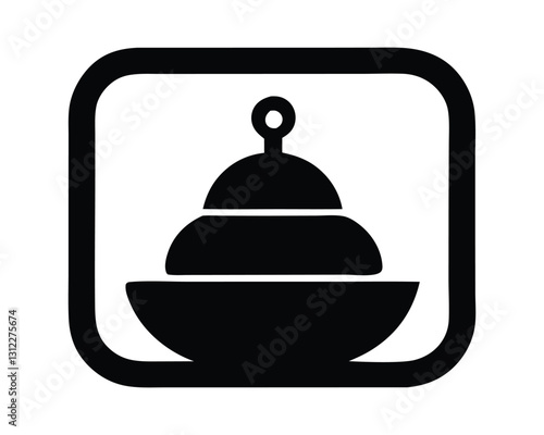 Food Service Bell Icon, Restaurant Cloche Symbol,Black and White Vector Illustration