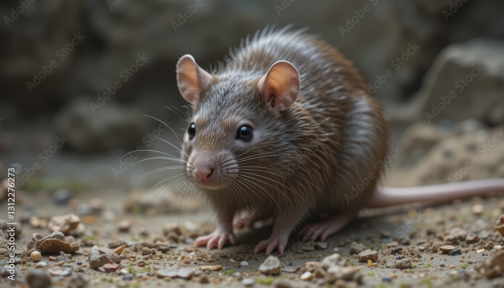 Curious Wild Mouse Exploring the Forest Floor with Details of Fur and Surrounding Debris Curious Wild Mouse Exploring the Forest Floor with Details of Fur and Surrounding Debris