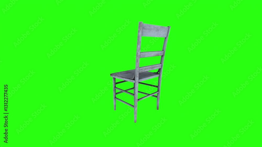Detailed 3D rendering of a wooden chair on a bright green background Detailed 3D rendering of a wooden chair on a bright green background