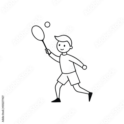 one boy playing badminton on winter morning vector art illustration design on a white background