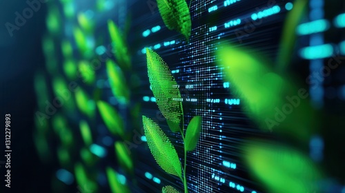 Digital Growth Concept with Leaf Patterns and Futuristic Background