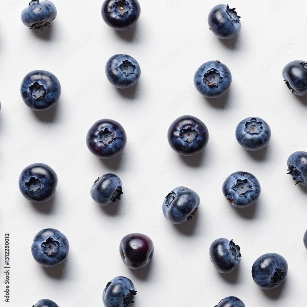 Fresh raw blueberry on white. Top view flat lay
