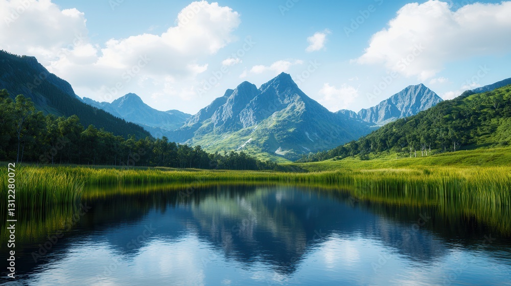 Serene Mountain Landscape Reflecting in Tranquil Lake Waters Serene Mountain Landscape Reflecting in Tranquil Lake Waters