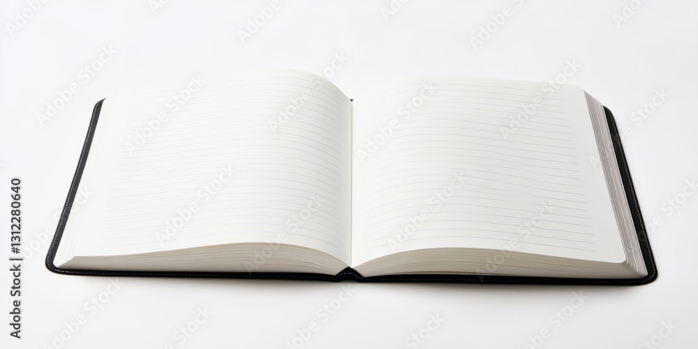 Open blank notebook with lined pages, perfect for writing, journaling, or sketching in a minimalist setting. Open blank notebook with lined pages, perfect for writing, journaling, or sketching in a minimalist setting.