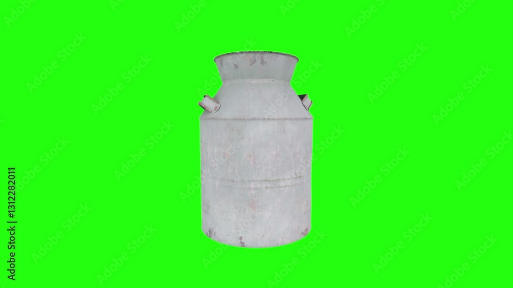 Rendered milk canister on bright green background in 3D Rendered milk canister on bright green background in 3D