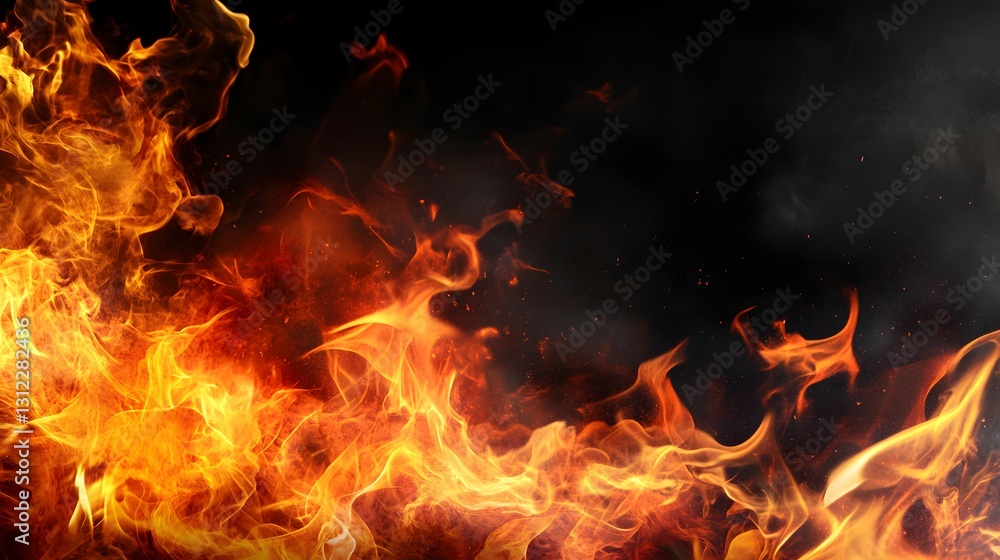 Fototapeta premium Fiery orange flames against a dark background