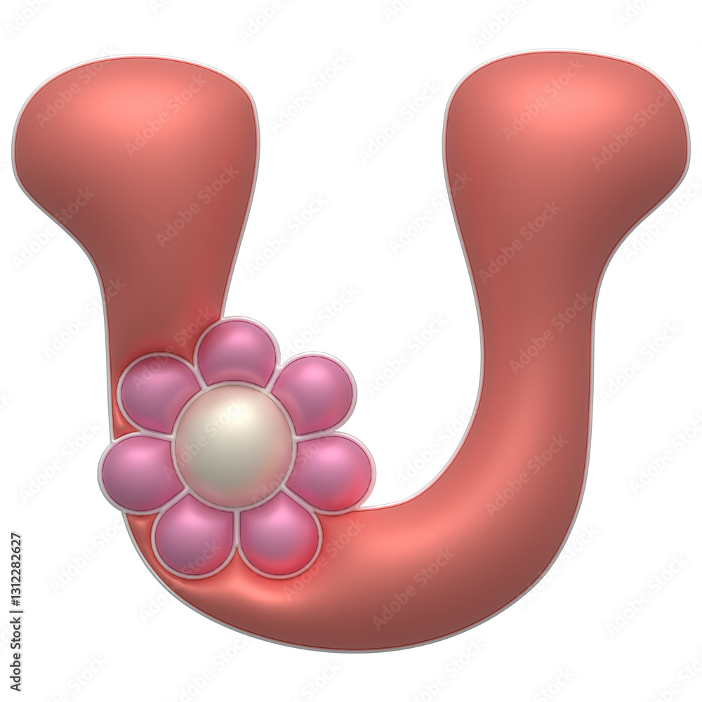 Fototapeta premium Cute Letter U with flowers