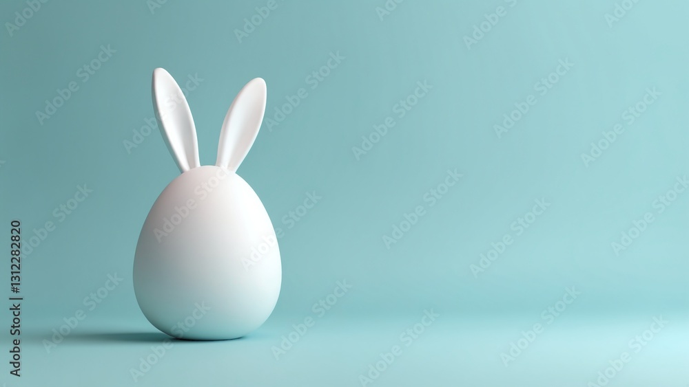 Fototapeta premium White rabbit ear on pastel blue background. Easter day. 3d rendering