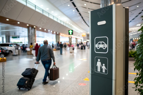 Wallpaper Mural A busy airport interior featuring signage for transportation options, with travelers moving through the terminal with luggage. Torontodigital.ca