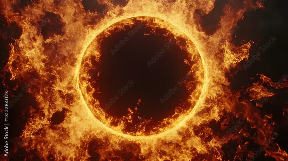 Fototapeta premium Fiery Ring of Burning Inferno Encircling Darkness