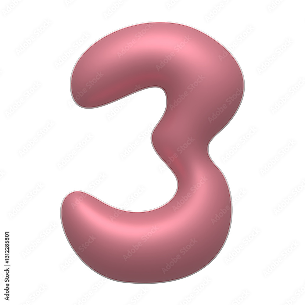 Naklejka premium Cute Number 3 with flowers