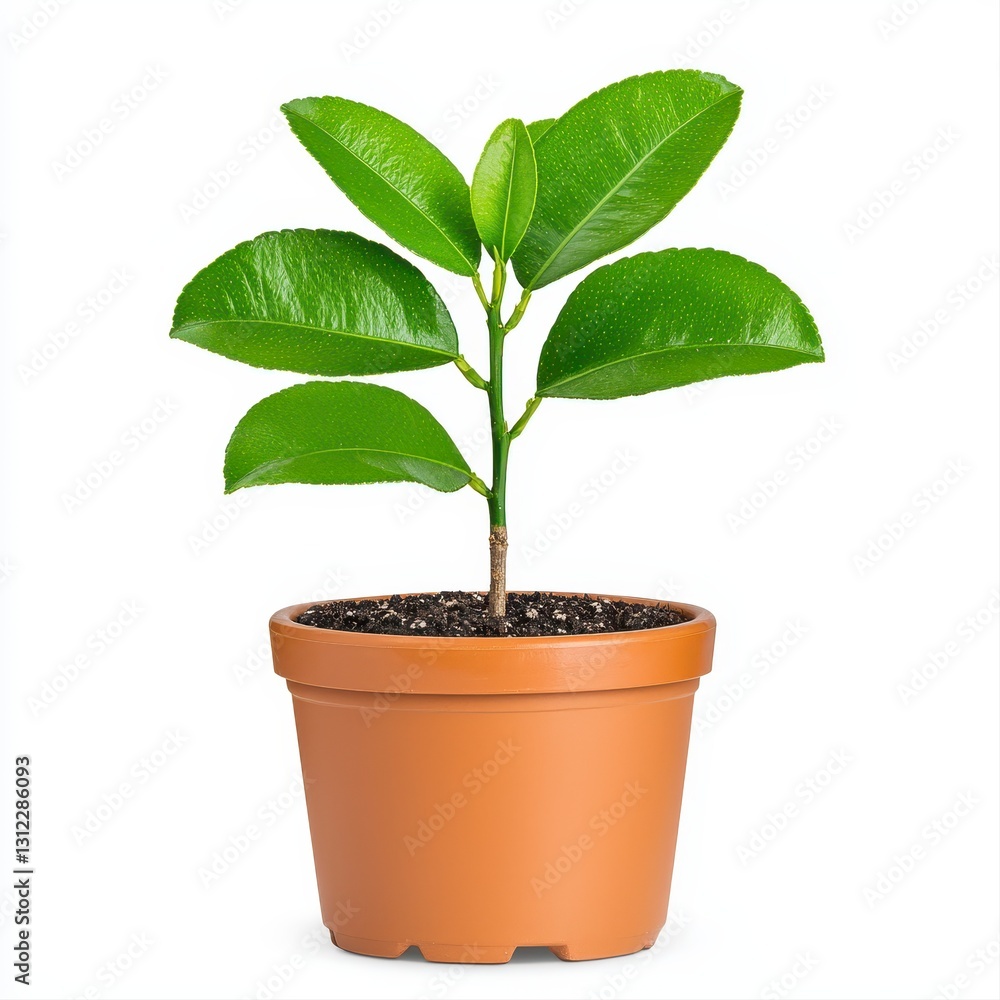 A small lime tree in a pot isolated on a white background showcasing its vibrant green leaves and healthy growth A small lime tree in a pot isolated on a white background showcasing its vibrant green leaves and healthy growth