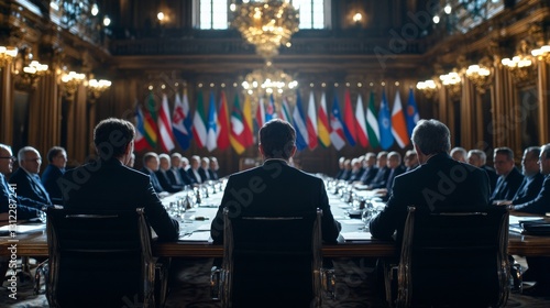 Obraz na płótnie International leaders gather for a pivotal meeting in a grand setting w salonie
