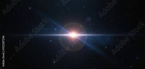 Fototapeta Naklejka Na Ścianę i Meble -  Abstract glowing light effect with lens flare on dark background. Beautiful digital light flare with anamorphic lens flares for photography. Flash in space design with stars and motion.