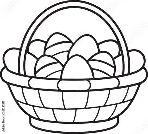 basket of easter eggs line art, black outline, vector and illustration, coloring book page line art drawing