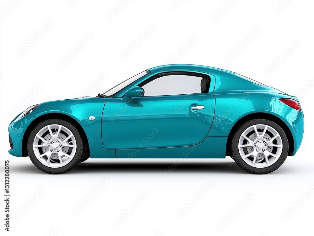 Fototapeta premium Beautiful blue sports car with matte roof captured in impressive side view isolated for stunning artistic display