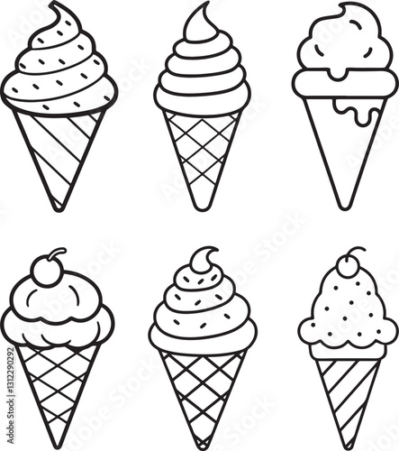 Wallpaper Mural set of icecream line art, black outline, vector and illustration, coloring book page line art drawing Torontodigital.ca