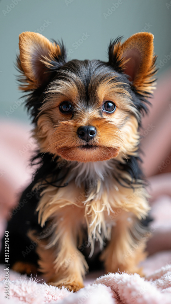 Adorable Yorkshire Terrier Puppy Portrait with Silky Coat and Playful Expression, Perfect for Pet Blogs and Grooming Promotions Adorable Yorkshire Terrier Puppy Portrait with Silky Coat and Playful Expression, Perfect for Pet Blogs and Grooming Promotions