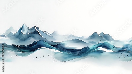 Blue Mountains Ink Wash Landscape.