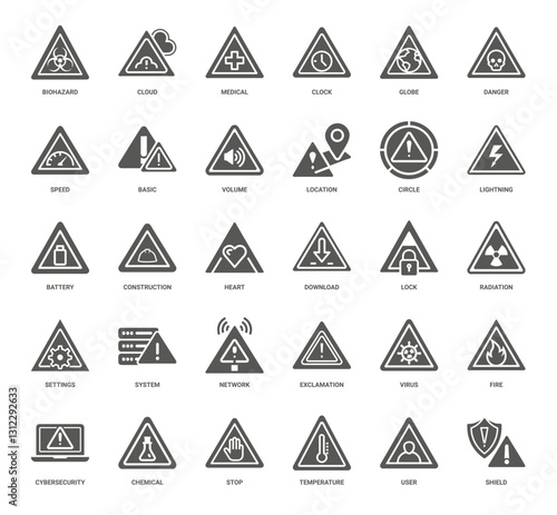 triangular warning signs hazards safety precautions icon collection