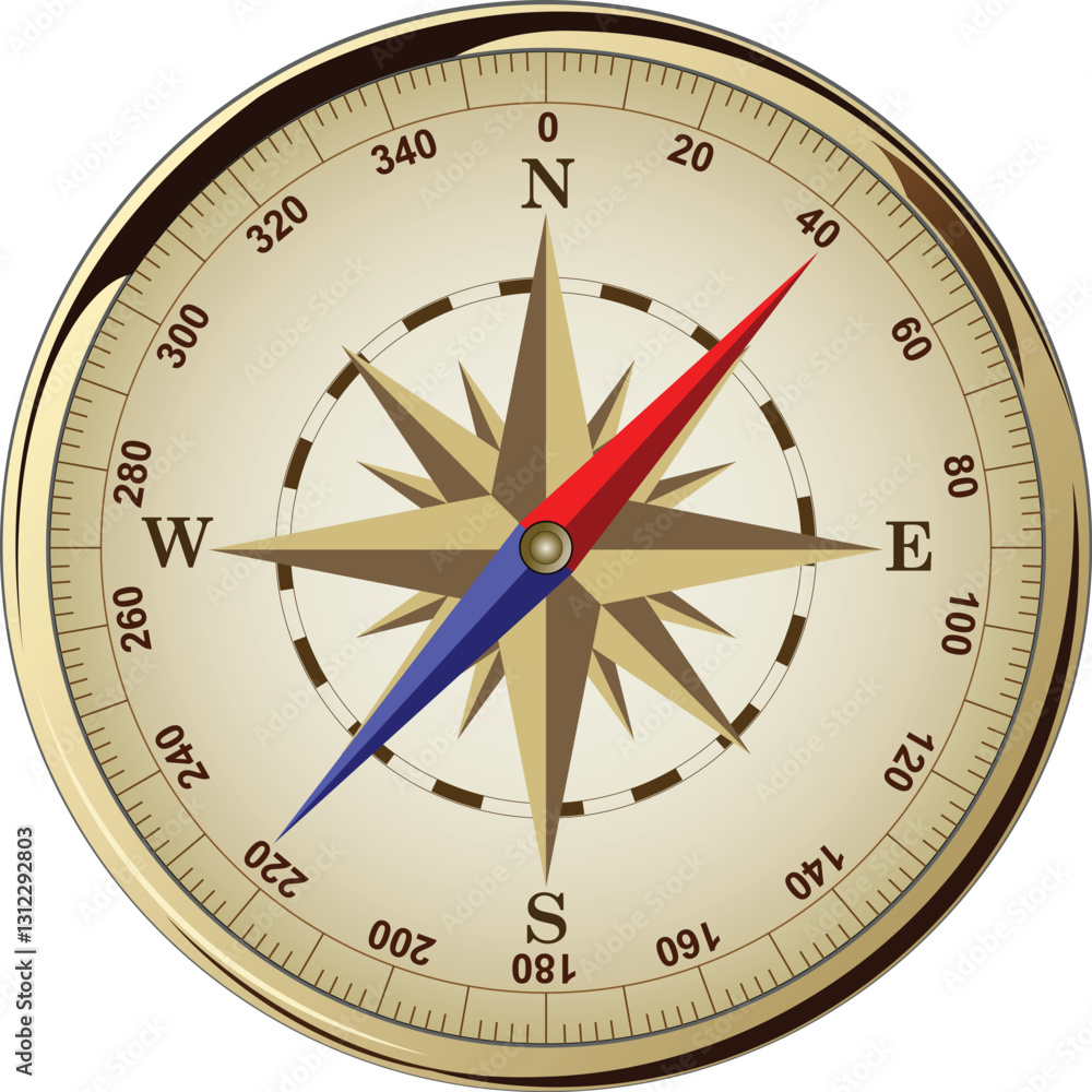 Golden magnetic compass device vector Golden magnetic compass device vector