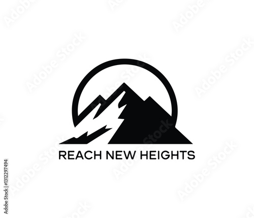 Simple black and white mountain and forest silhouette graphic.