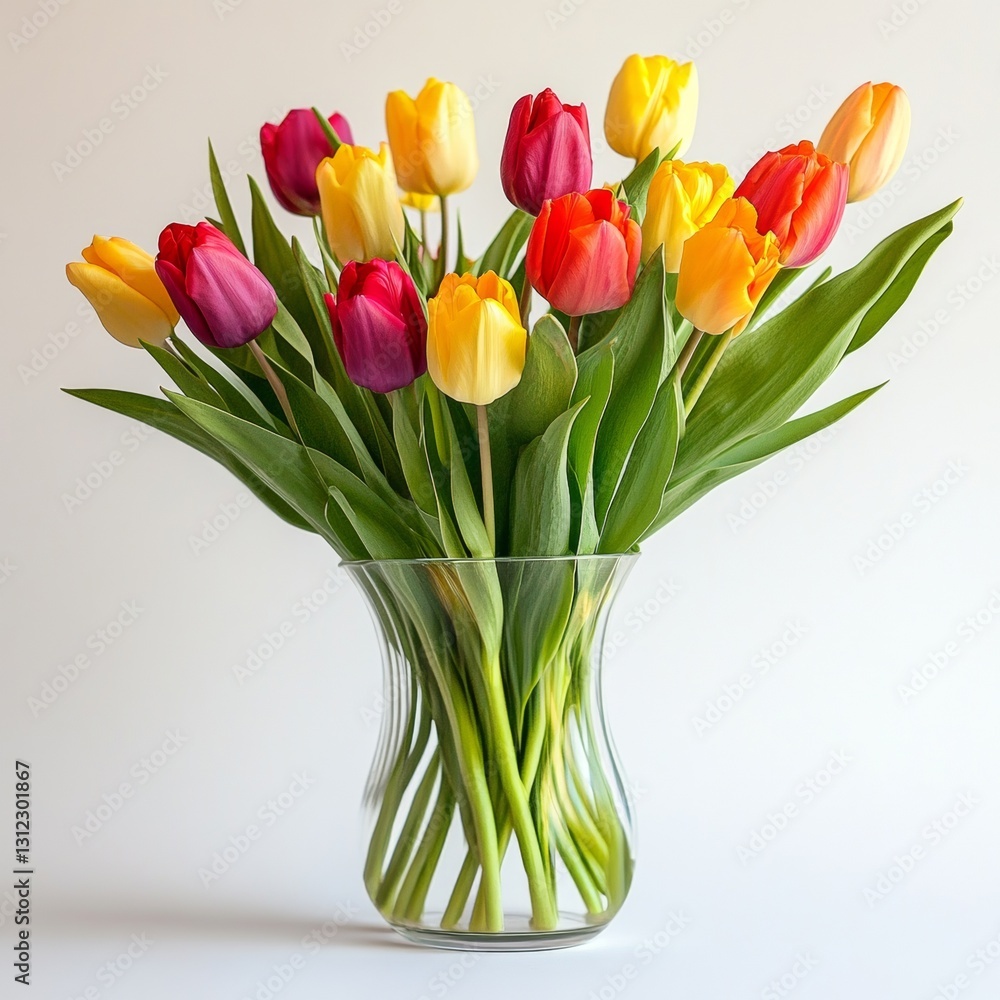 Spring Bouquet of Multi-Colored Tulips in Vase Spring Bouquet of Multi-Colored Tulips in Vase