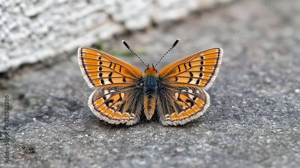 Closeup of an Orange and Brown Butterfly on a Gray Rock Closeup of an Orange and Brown Butterfly on a Gray Rock